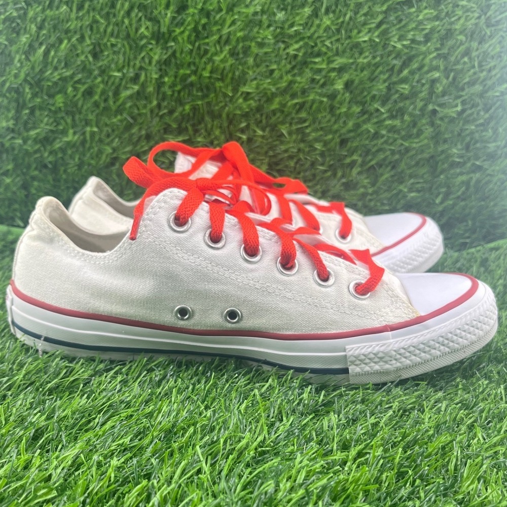Converse Chuck Taylor All Star Low Top White Red Laces Mens 6.5 Womens 8.5
